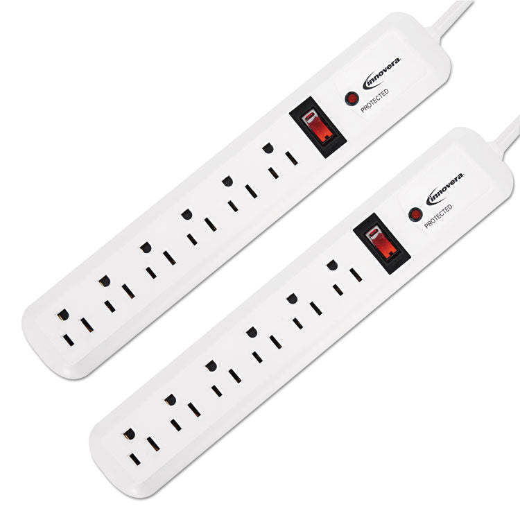 Innovera - Surge Protector, 6 Outlets, 4 ft Cord, 540 Joules, White, 2/PK