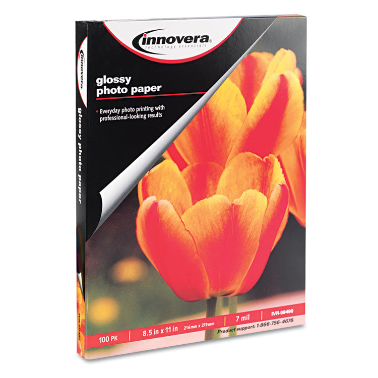 Innovera - Glossy Photo Paper, 7 mil, 8.5 x 11, Glossy White, 100/Pack