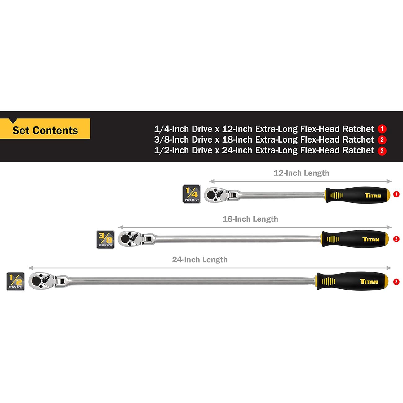 Titan Extra Long Ratchet Set (3-Piece Set)