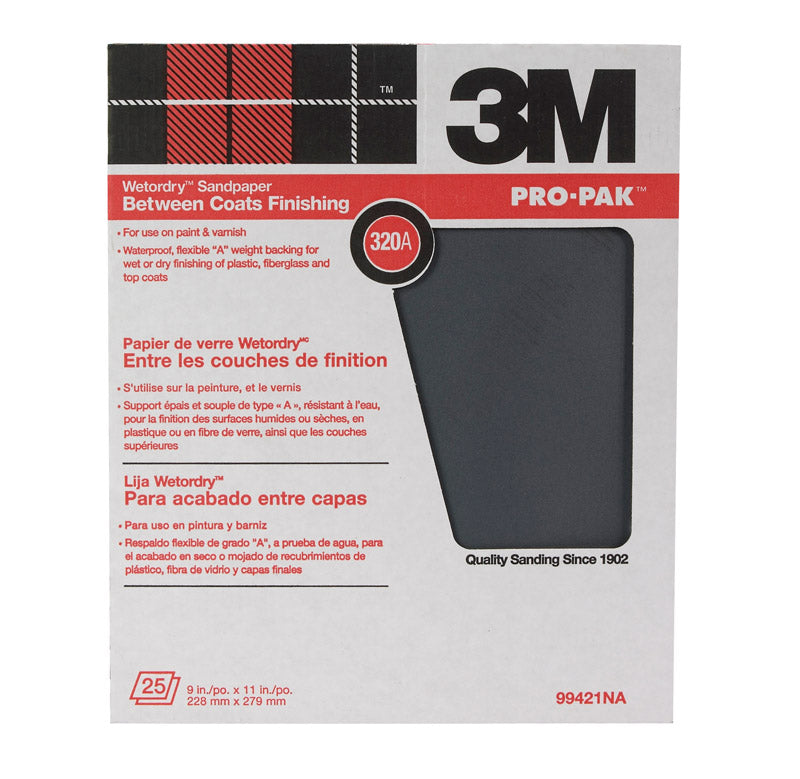 3M - 3M Pro-Pak 11 in. L X 9 in. W 320 Grit Silicon Carbide Sandpaper 25 pk