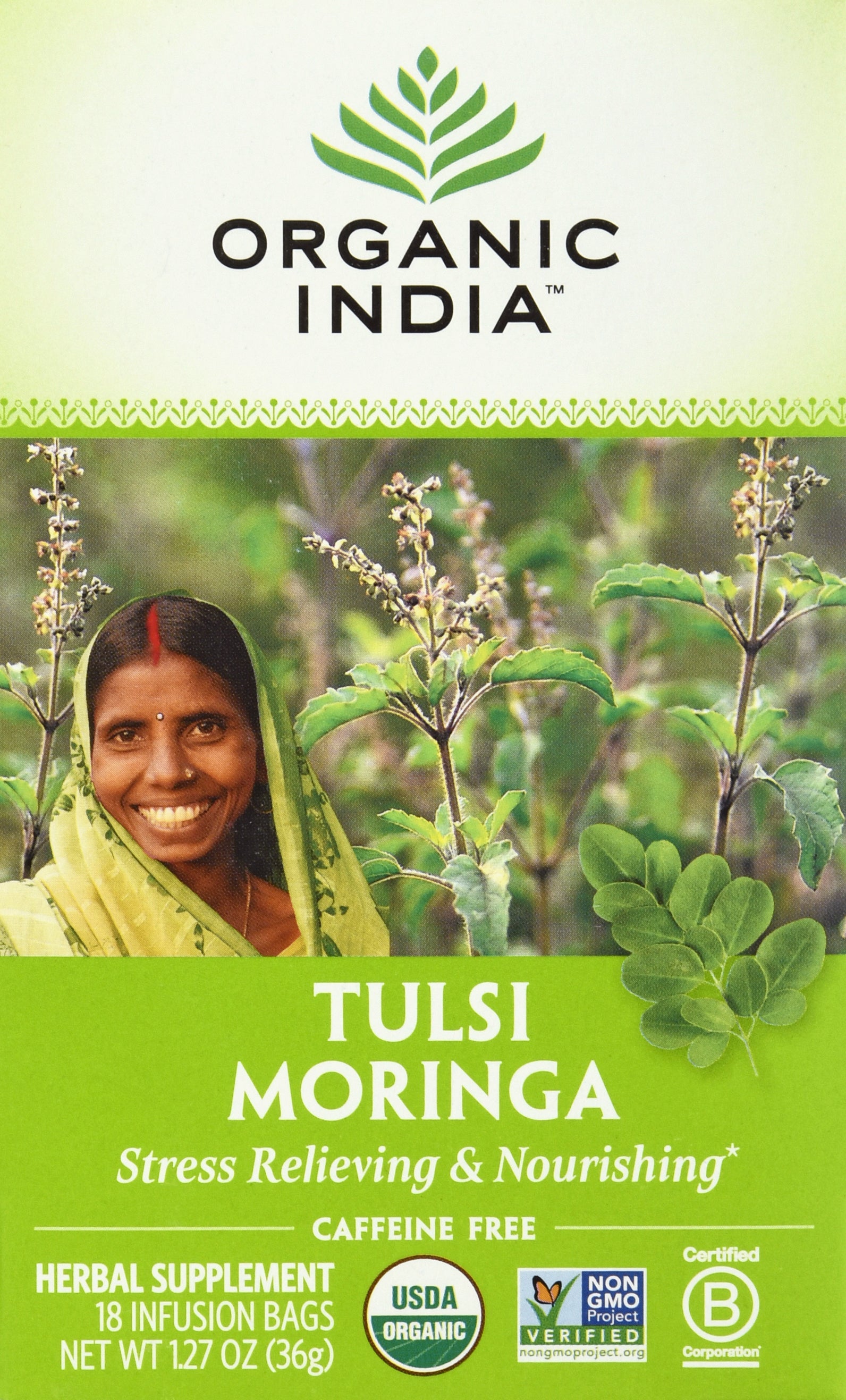 Organic India Caffeine Free Infusion Bags Tulsi Moringa Herbal Supplement 18 ea - Case of 6