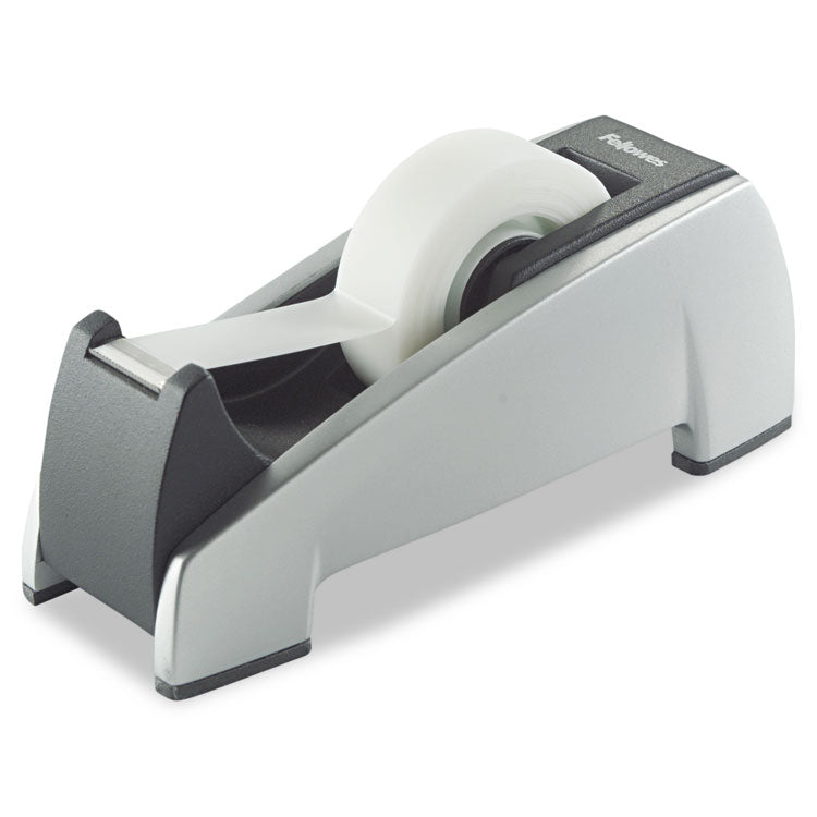 Fellowes - Office Suites Desktop Tape Dispenser, Heavy Base, 1" Core, Plastic, Black/Silver