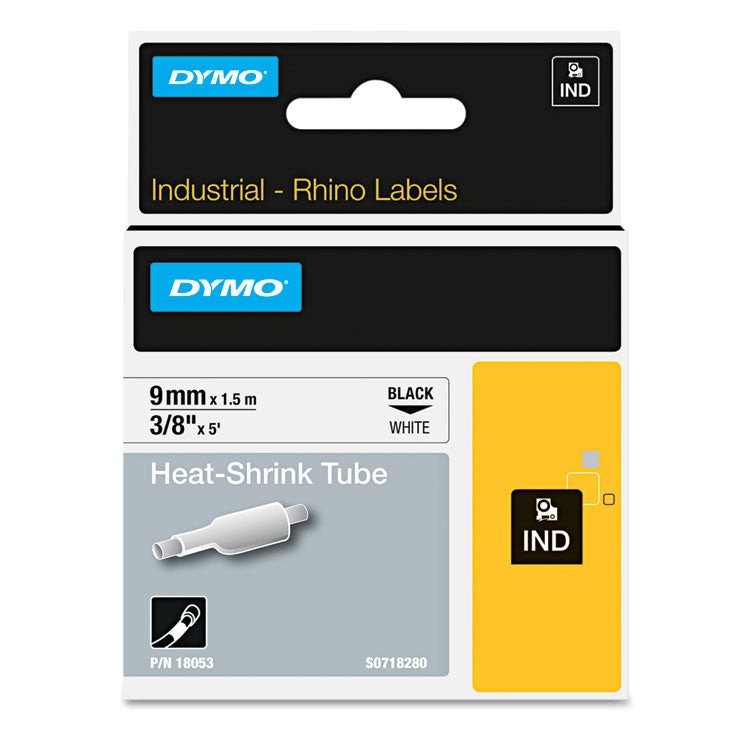 DYMO - Rhino Heat Shrink Tubes Industrial Label Tape, 0.37" x 5 ft, White/Black Print