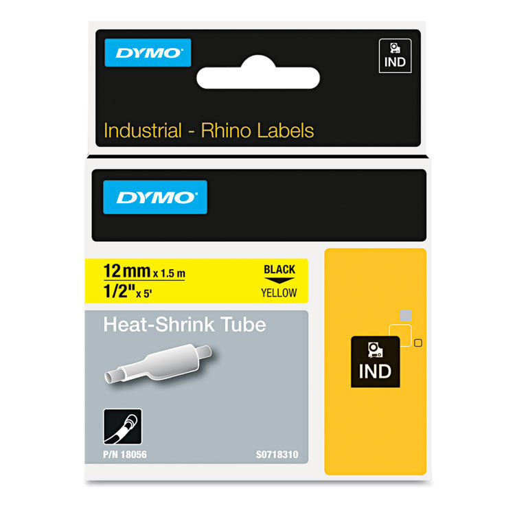 DYMO - Rhino Heat Shrink Tubes Industrial Label Tape, 0.5" x 5 ft, White/Black Print