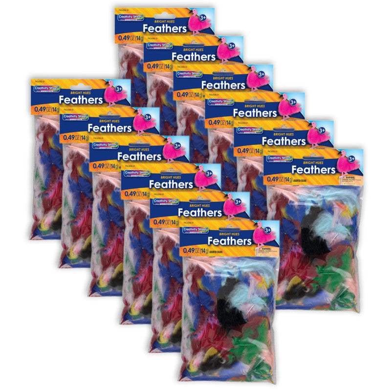 CREATIVITY STREET - Turkey Plumage Feathers, Assorted Bright Hues, Assorted Sizes, 14 grams Per Pack, 12 Packs