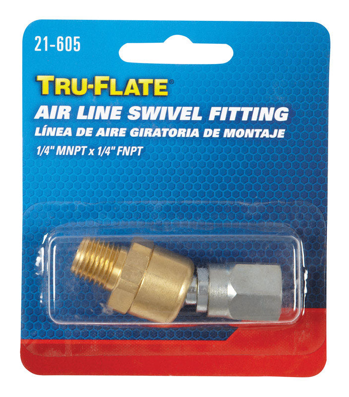 TRU-FLATE - Tru-Flate Brass/Steel Air Line Swivel Fitting 1/4 in. Male 2 pc