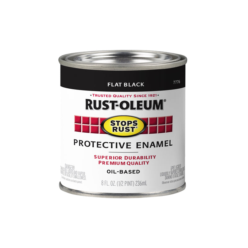 RUST-OLEUM - Rust-Oleum Stops Rust Indoor and Outdoor Flat Black Oil-Based Enamel Protective Paint 0.5 pt - Case of 6