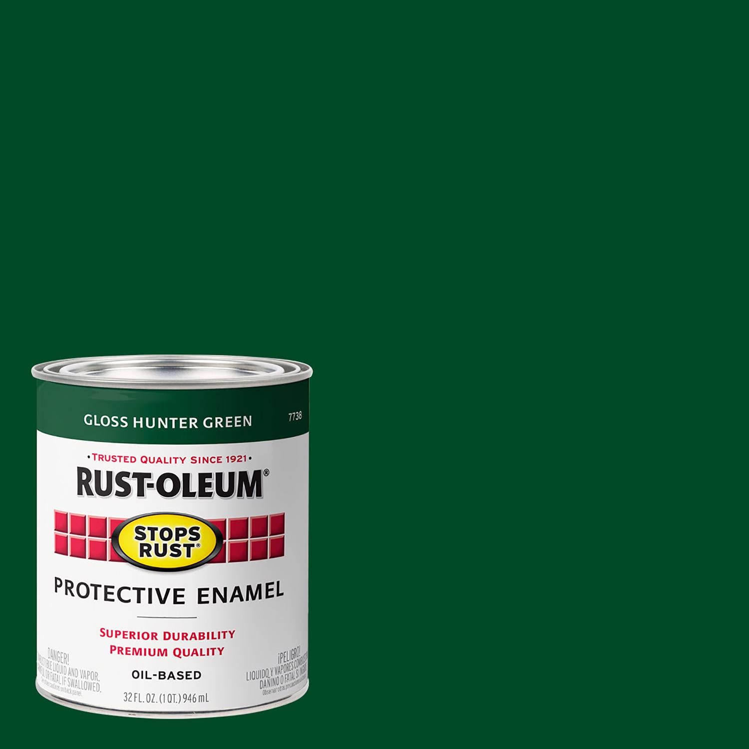 Rust-Oleum Stops Rust Indoor and Outdoor Gloss Hunter Green Oil-Based Protective Paint 1 qt - Case of 2