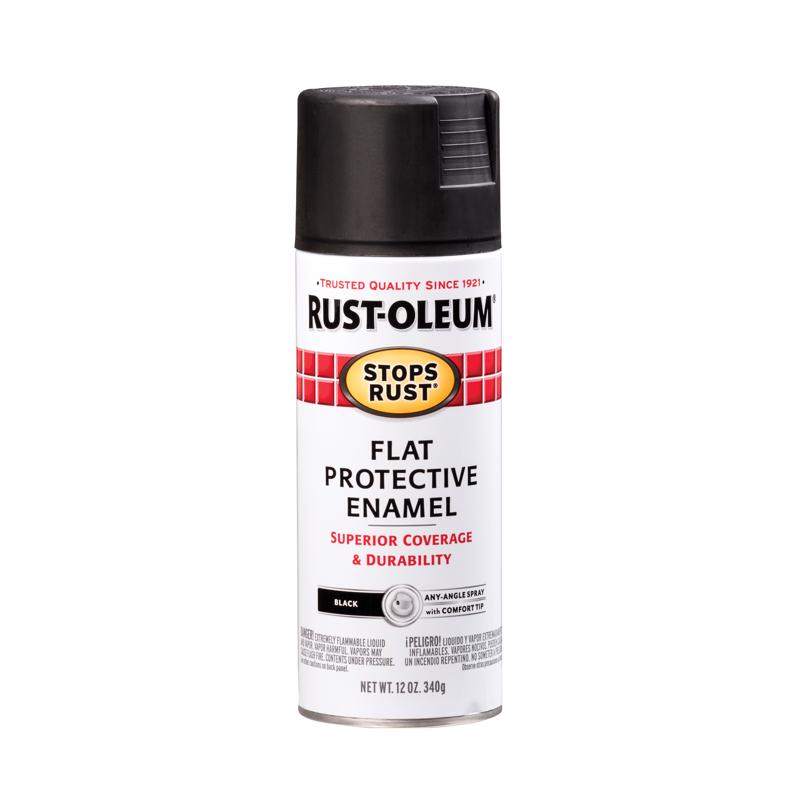 RUST-OLEUM - Rust-Oleum Stops Rust Flat Black Spray Paint 12 oz - Case of 6