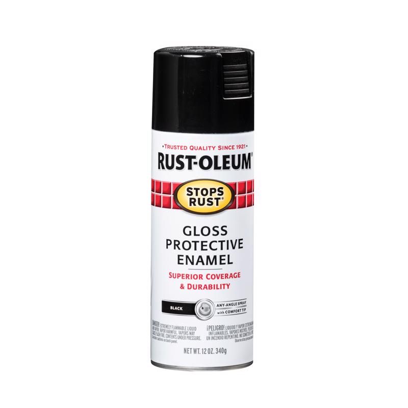 RUST-OLEUM - Rust-Oleum Stops Rust Gloss Black Spray Paint 12 oz - Case of 6