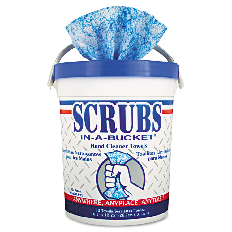 SCRUBS - Hand Cleaner Towels, Cloth, 10 x 12, Citrus, Blue/White, 72/Bucket