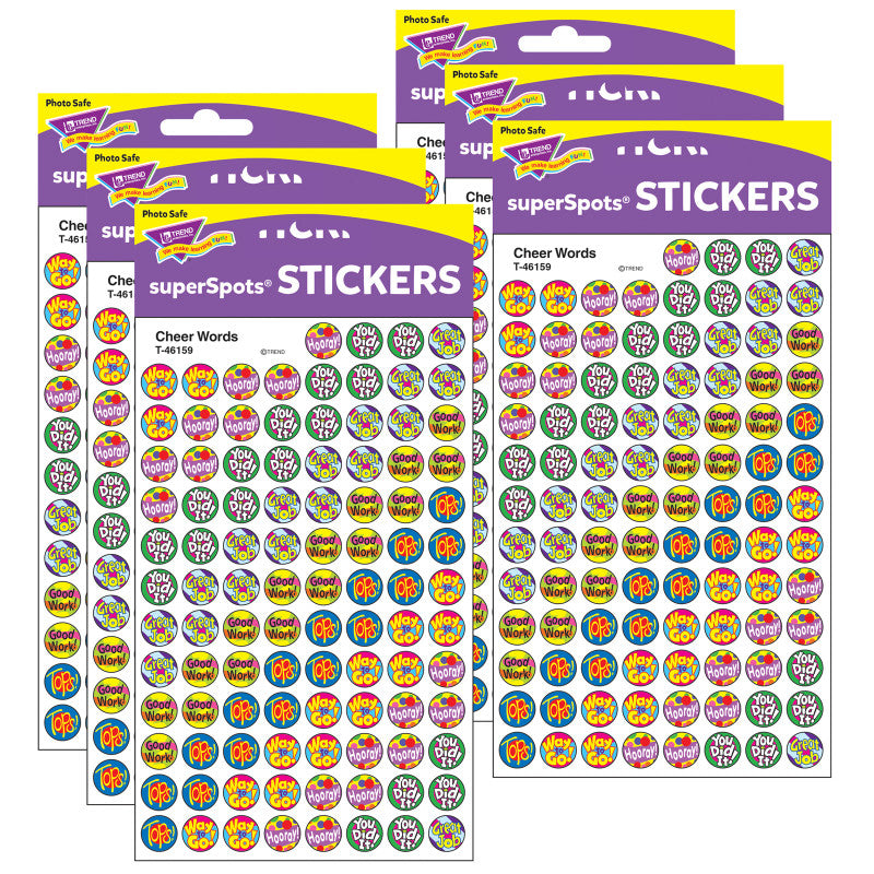 TREND - Cheer Words superSpots® Stickers, 800 Per Pack, 6 Packs