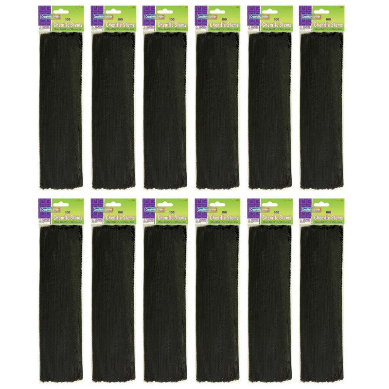 CREATIVITY STREET - Regular Stems, Black, 12" x 4 mm, 100 Per Pack, 12 Packs