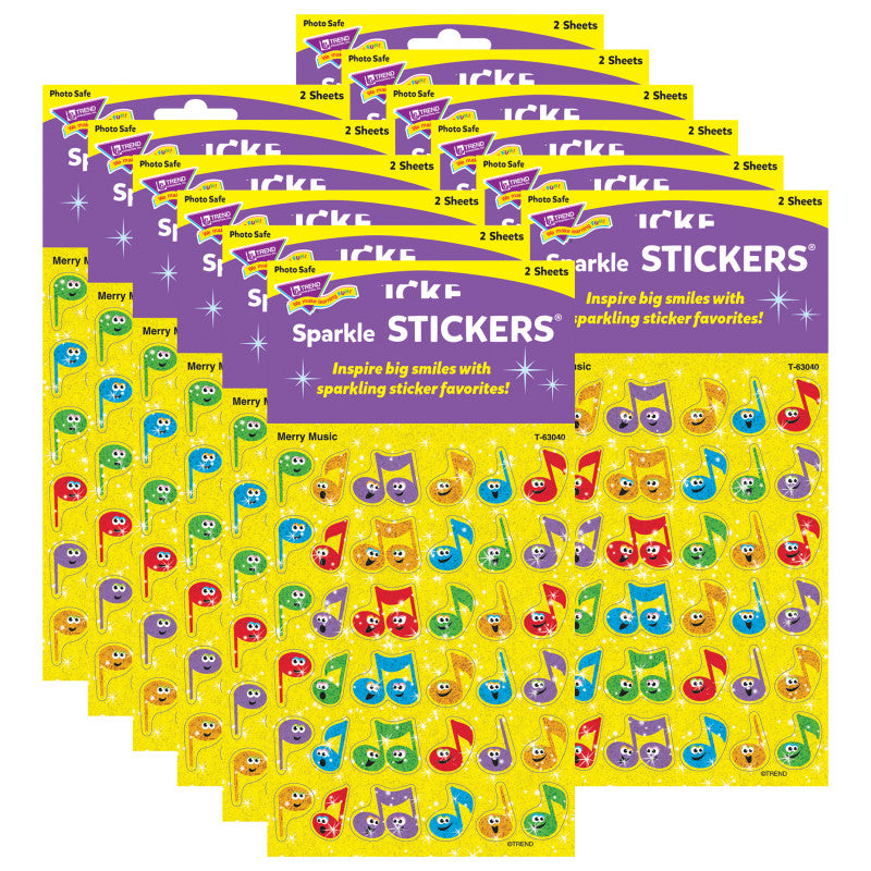 TREND - Merry Music Sparkle Stickers®, 72 Per Pack, 12 Packs