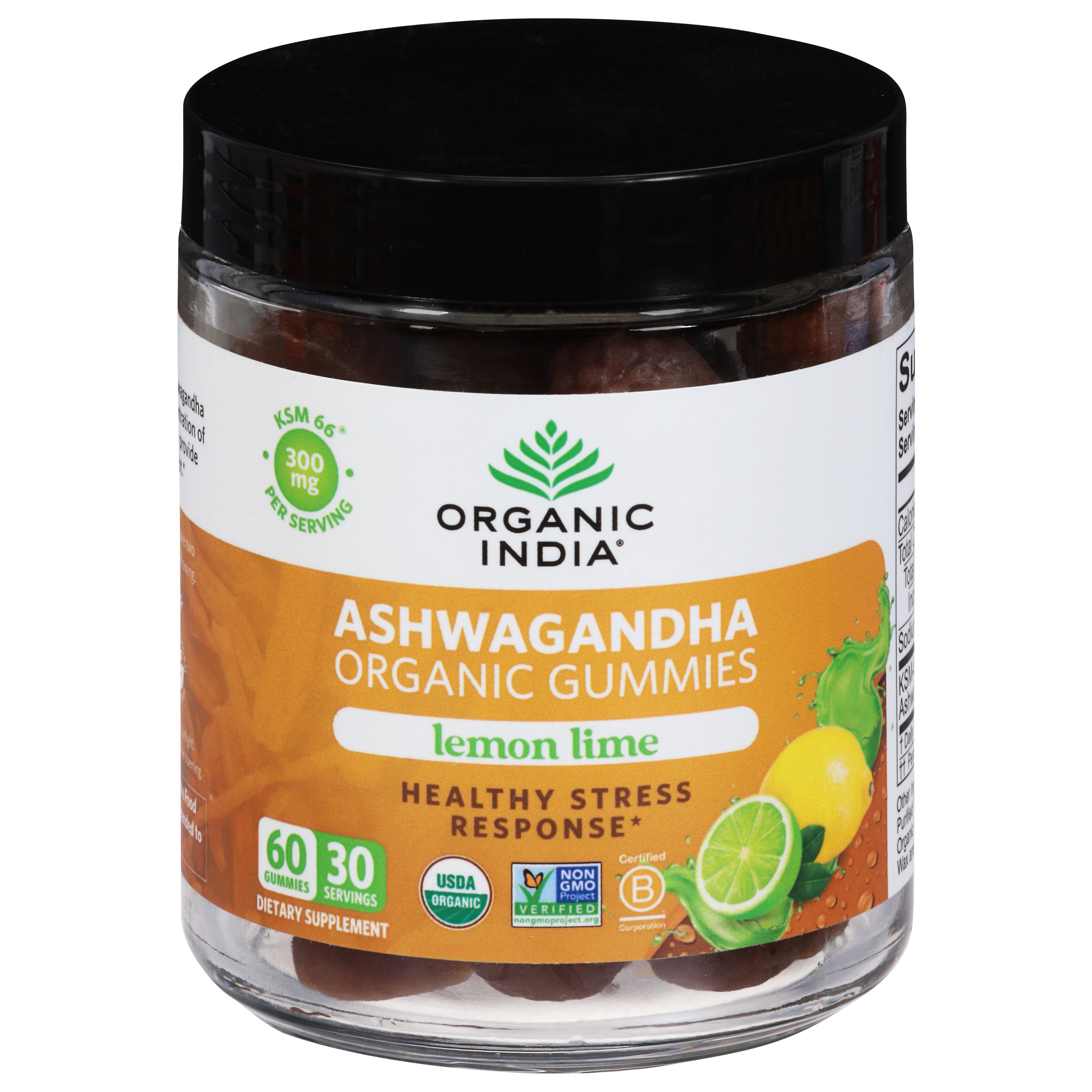 Organic India Organic Lemon Lime Aswagandha 60 Gummies - Case of 1