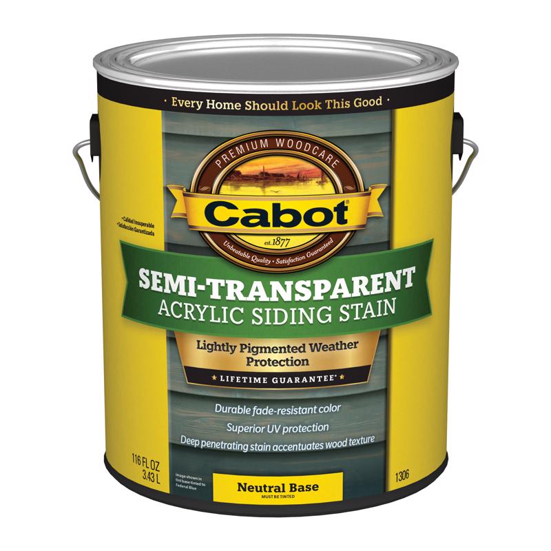 CABOT - Cabot Semi-Transparent Acrylic Semi-Transparent Tintable Neutral Base Acrylic Siding Stain 1 gal - Case of 4