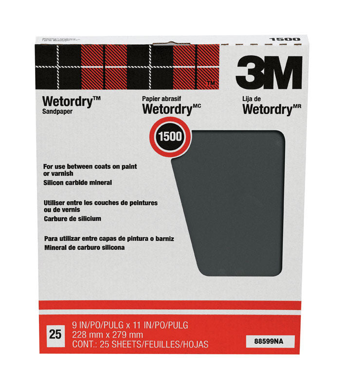 3M - 3M 11 in. L X 9 in. W 1500 Grit Silicon Carbide Sandpaper 25 pk