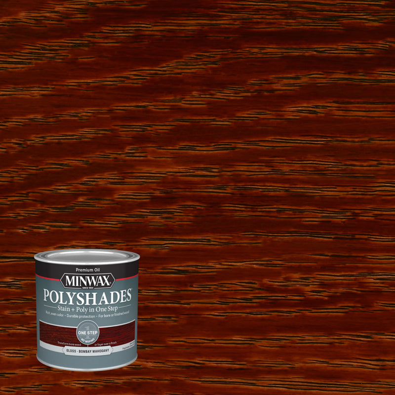 POLYSHADES - Minwax PolyShades Semi-Transparent Gloss Bombay Mahogany Stain/Polyurethane Finish 0.5 pt - Case of 4