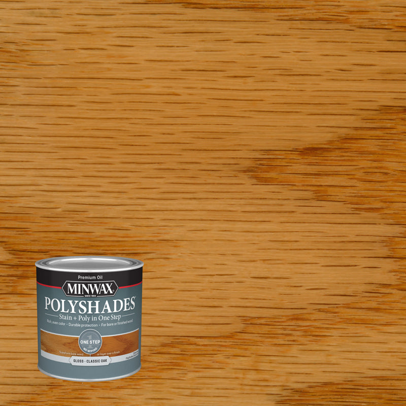 POLYSHADES - Minwax PolyShades Semi-Transparent Gloss Classic Oak Stain/Polyurethane Finish 0.5 pt - Case of 4