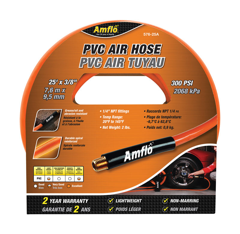 AMFLO - Amflo 25 ft. L X 3/8 in. D Polyvinyl Air Hose 300 psi Orange