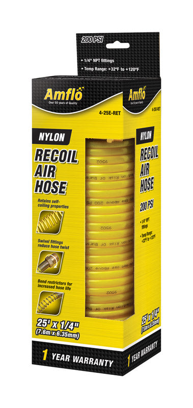 AMFLO - Amflo 25 ft. L X 1/4 in. D Nylon Recoil Air Hose 200 psi Yellow