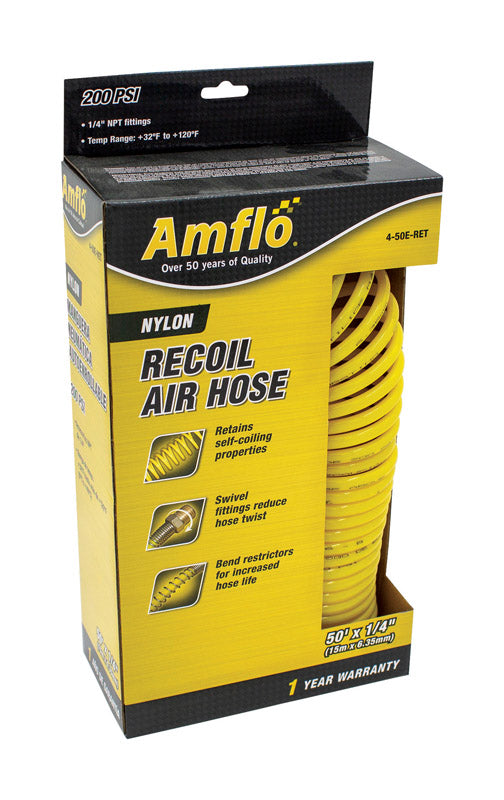 AMFLO - Amflo 50 ft. L X 1/4 in. D Nylon Recoil Air Hose 200 psi Yellow