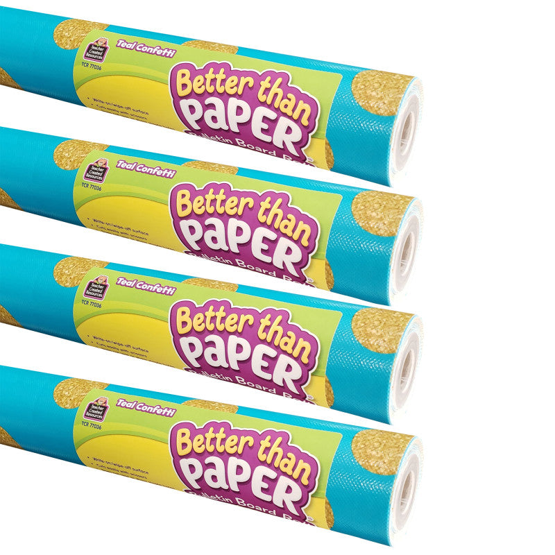 TEACHER CREATED RESOURCES - Better Than Paper® Bulletin Board Roll, 4' x 12', Teal Confetti, Pack of 4