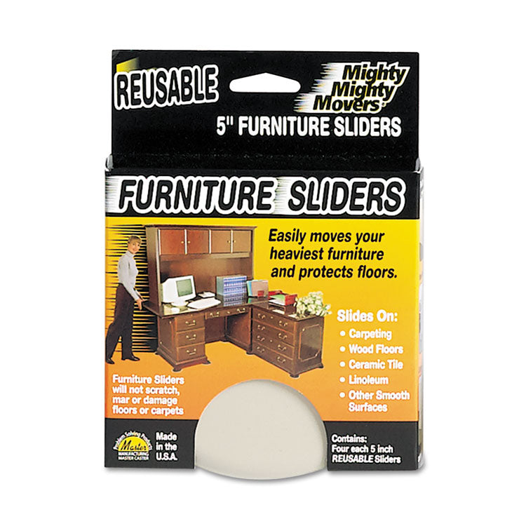 Master Caster - Mighty Mighty Movers Reusable Furniture Sliders, Round, 5" Dia., Beige, 4/Pack