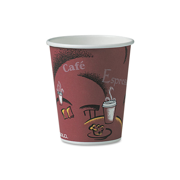 Dart - Solo Paper Hot Drink Cups in Bistro Design, 10 oz, Maroon, 300/Carton