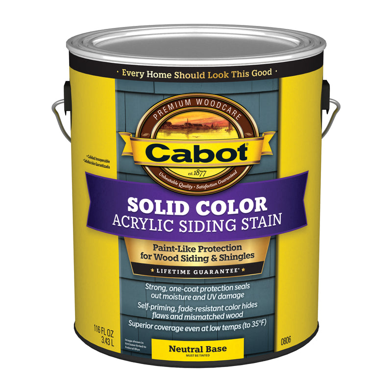 CABOT - Cabot Solid Color Acrylic Siding Solid Tintable Neutral Base Acrylic Siding Stain 1 gal - Case of 4