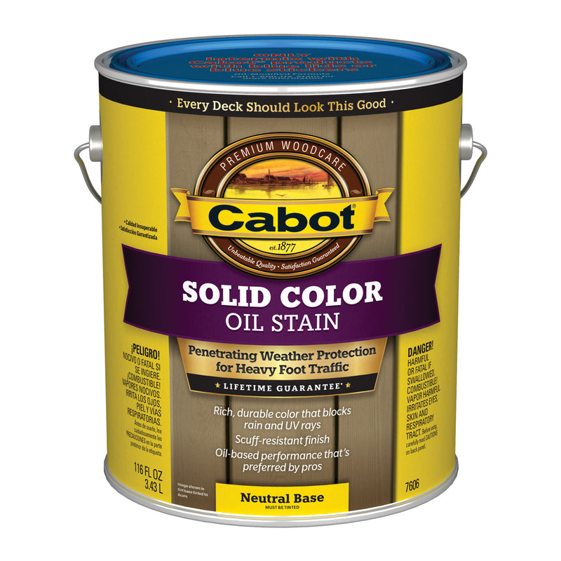 CABOT - Cabot Solid Color Oil Low VOC Solid Tintable Neutral Base Oil-Based Alkyd Deck Stain 1 gal - Case of 4