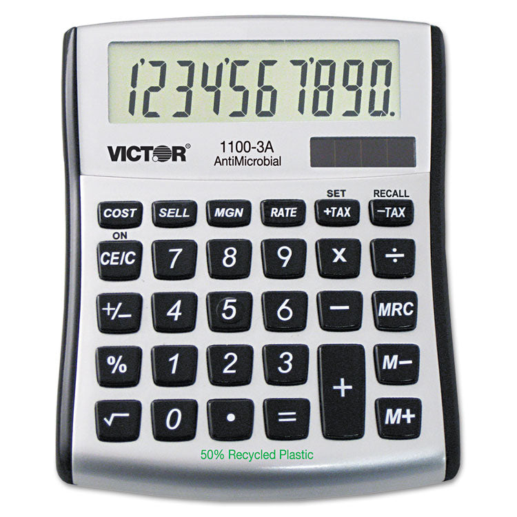 Victor - 1100-3A Antimicrobial Compact Desktop Calculator, 10-Digit LCD