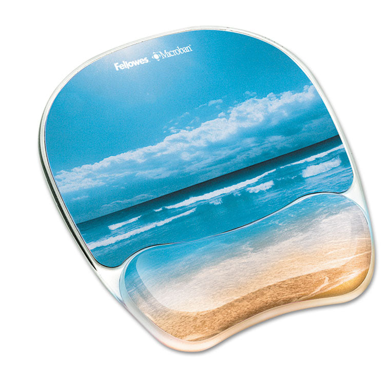 Fellowes - Photo Gel Mouse Pad with Wrist Rest with Microban Protection, 7.87 x 9.25, Sandy Beach Design