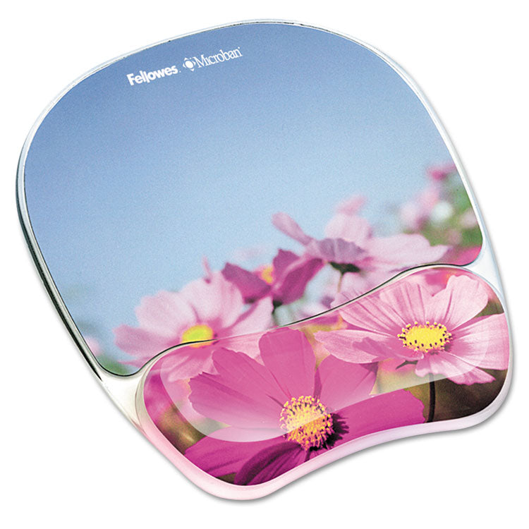 Fellowes - Photo Gel Mouse Pad with Wrist Rest with Microban Protection, 9.25 x 7.87, Pink Flowers Design