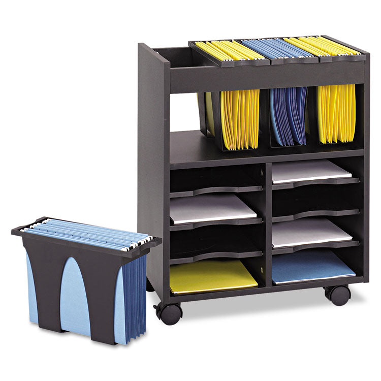 Safco - Go Cart Mobile File, Engineered Wood, 8 Shelves, 4 Bins, 14.5" x 21.5" x 26.25", Black