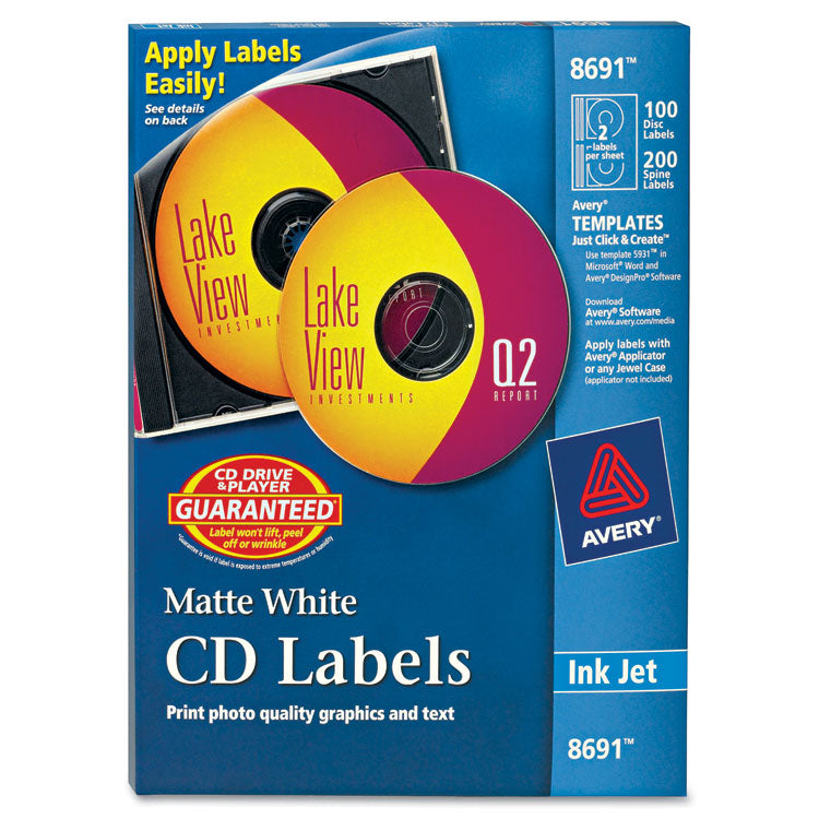 Avery - Inkjet CD Labels, Matte White, 100/Pack