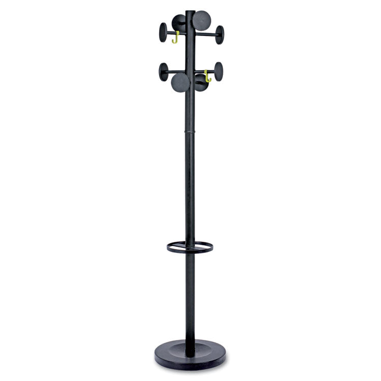 Alba - Stan3 Steel Coat Rack, Stand Alone Rack, Eight Knobs, 15w x 15d x 69.3h, Black