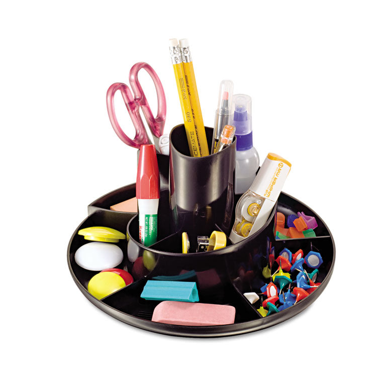 Universal - Rotary Desk Organizer, 11 Compartments, Plastic, 8.75" Diameter x 5.38"h, Black