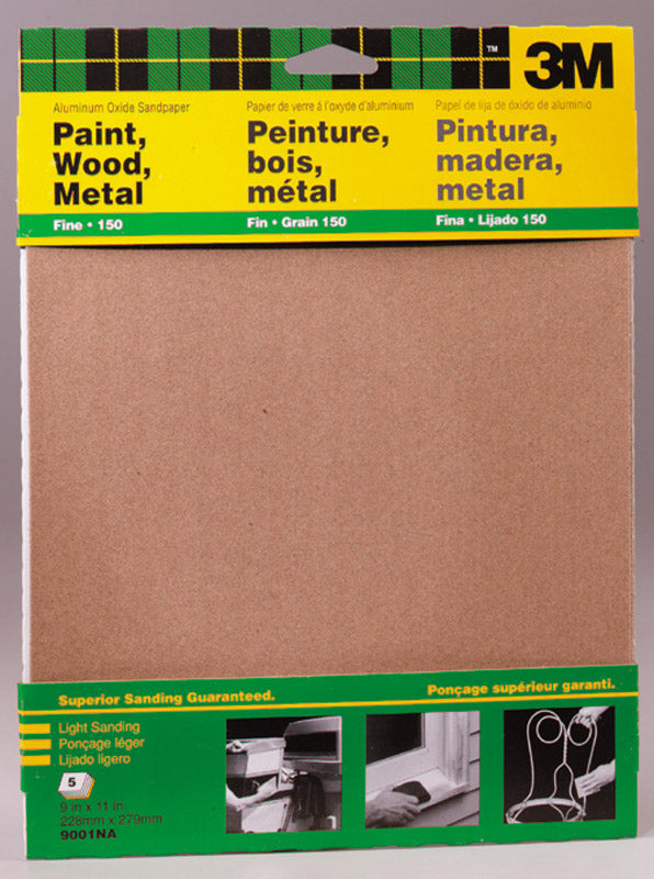 3M - 3M 11 in. L X 9 in. W 150 Grit Aluminum Oxide Sandpaper 5 pk - Case of 10