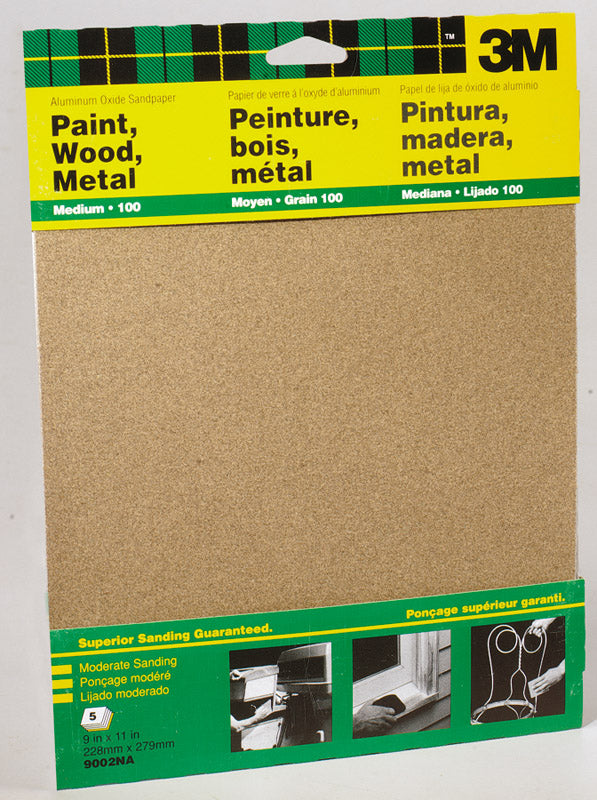 3M - 3M 11 in. L X 9 in. W 100 Grit Aluminum Oxide Sandpaper 5 pk - Case of 10