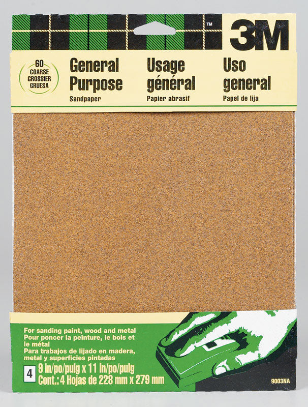 3M - 3M 11 in. L X 9 in. W 60 Grit Aluminum Oxide Sandpaper 4 pk - Case of 10