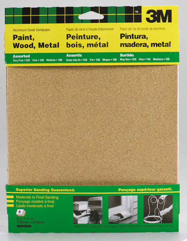 3M - 3M 11 in. L X 9 in. W Assorted Grit Aluminum Oxide Sandpaper 5 pk - Case of 10