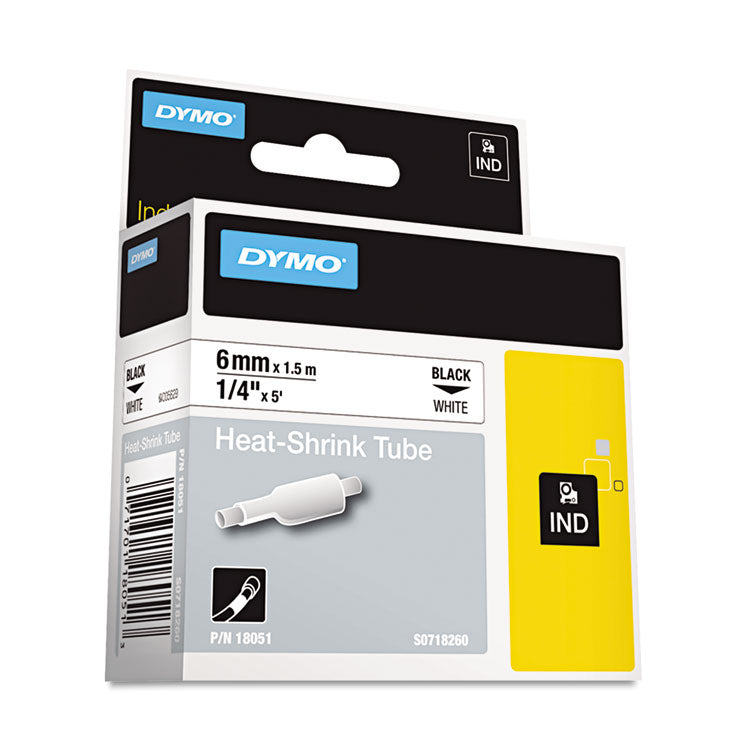 DYMO - Rhino Heat Shrink Tubes Industrial Label Tape, 0.25" x 5 ft, White/Black Print