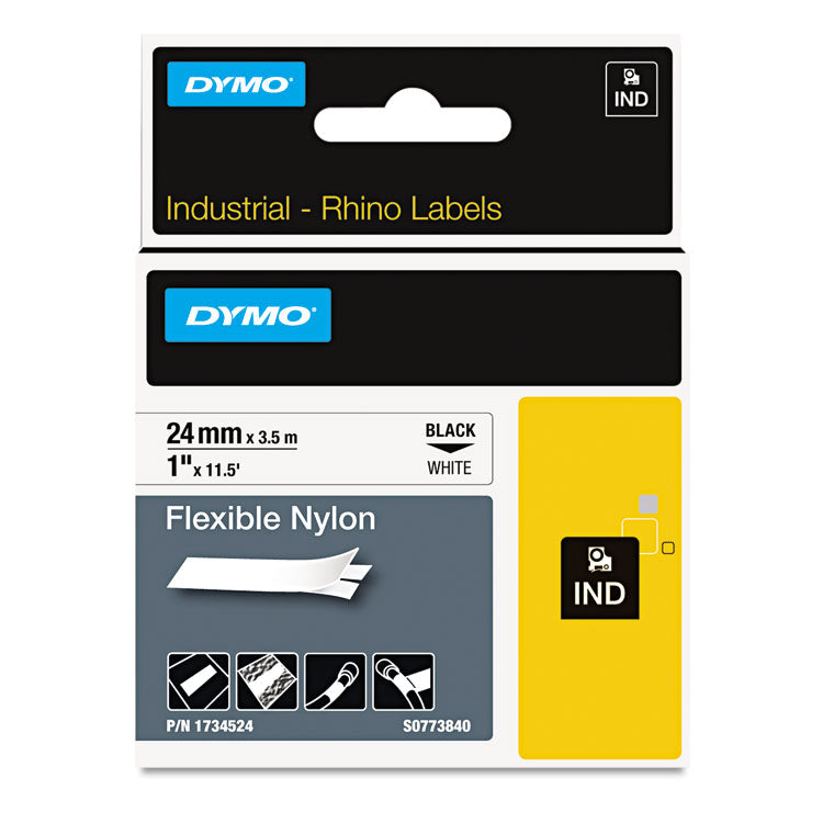 DYMO - Rhino Flexible Nylon Industrial Label Tape, 1" x 11.5 ft, White/Black Print