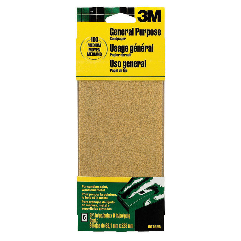 3M - 3M 9 in. L X 3-2/3 in. W 100 Grit Aluminum Oxide Sandpaper 6 pk - Case of 10