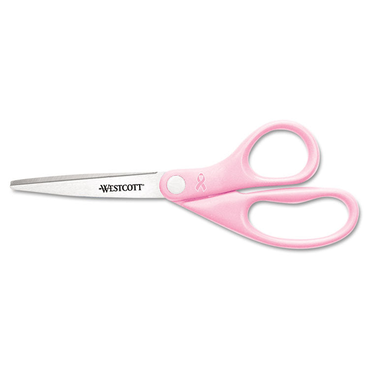 Westcott - All Purpose Pink Ribbon Scissors, 8" Long, 3.5" Cut Length, Pink Straight Handle