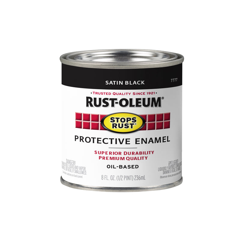 RUST-OLEUM - Rust-Oleum Stops Rust Indoor and Outdoor Satin Black Oil-Based Enamel Protective Paint 0.5 pt