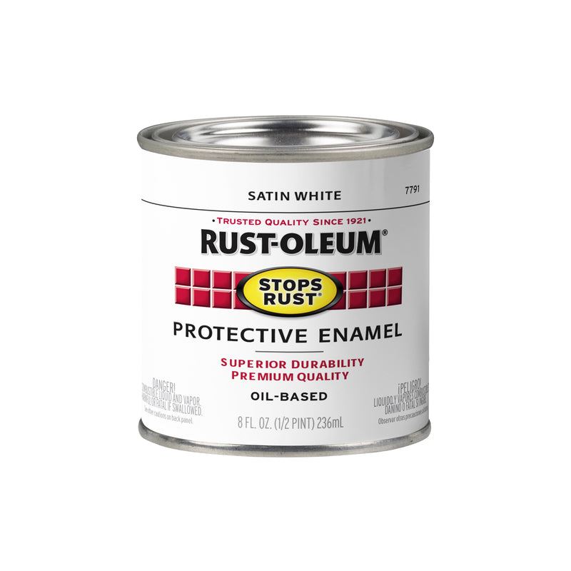 RUST-OLEUM - Rust-Oleum Stops Rust Indoor and Outdoor Satin White Oil-Based Protective Paint 0.5 pt