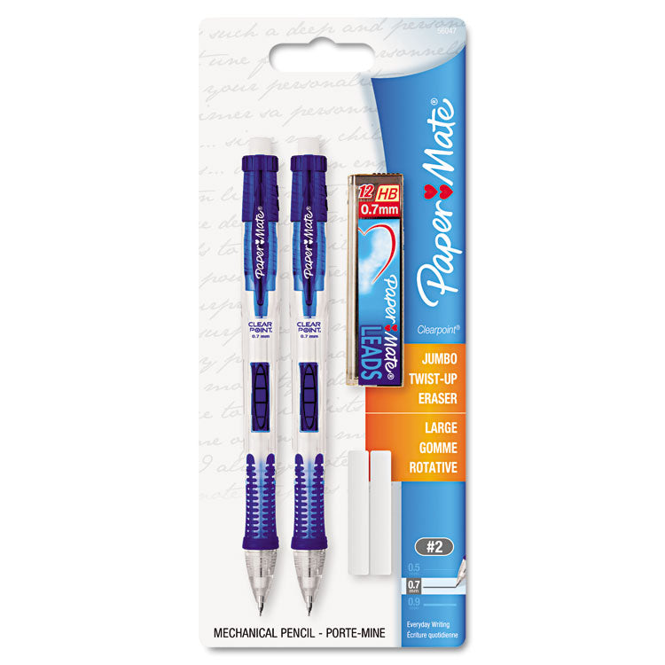 Paper Mate - Clear Point Mechanical Pencil, 0.7 mm, HB (#2.5), Black Lead, Randomly Assorted Barrel Colors, 2/Pack