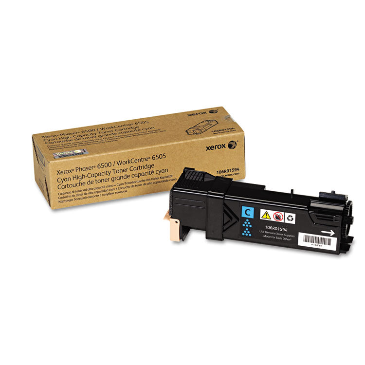 Xerox - 106R01594 High-Yield Toner, 2,500 Page-Yield, Cyan